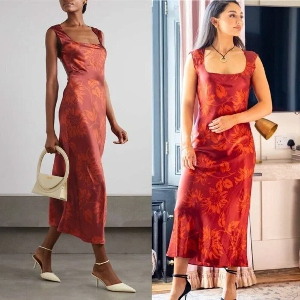 Reformation Hendrix Floral Print Silk Satin Midi Dress